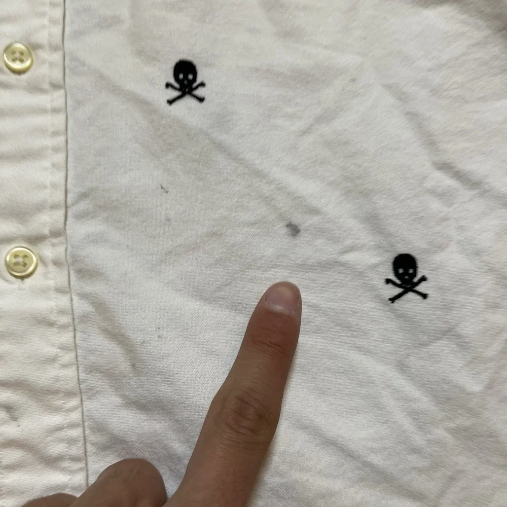 Ralph Lauren Shirt Mens Large Skull Crossbones Slim Workwear Short Slv AOP READ*